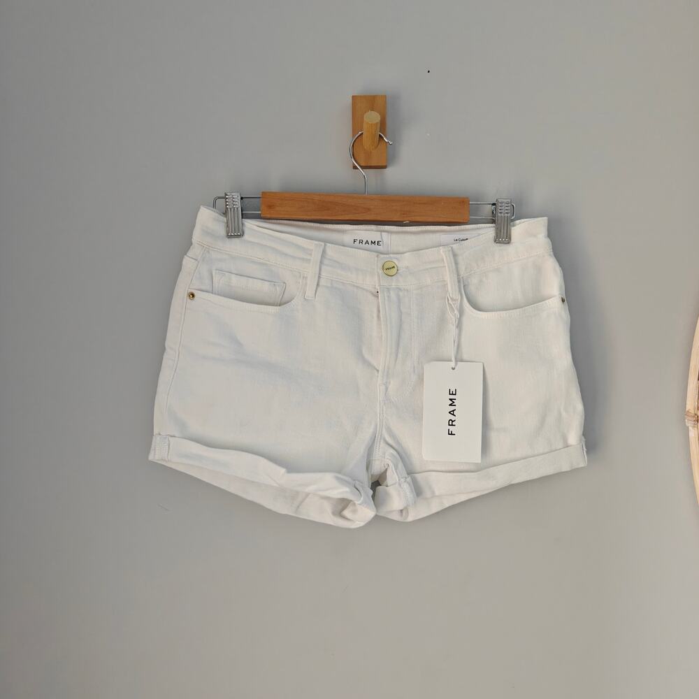 NWT FRAME Le Cut Off Cuffed Denim Shorts Blanc White Size 28 $179